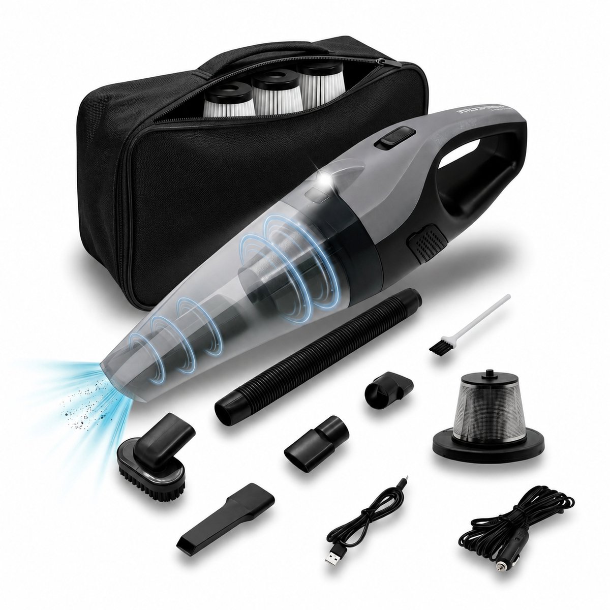 Bol.com STAUS&BACH Kruimeldief met opbergtas en 3 HEPA-filters - Lichtgewicht kruimelzuiger snoerloos - Handstofzuiger voor auto... aanbieding