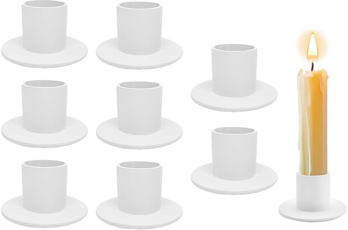 Kaarsenhouder Wit - 8 Stuks Retro Kaarsenhouders - Matte Afwerking - Perfect voor Diner of Decoratie - ShopVlot
