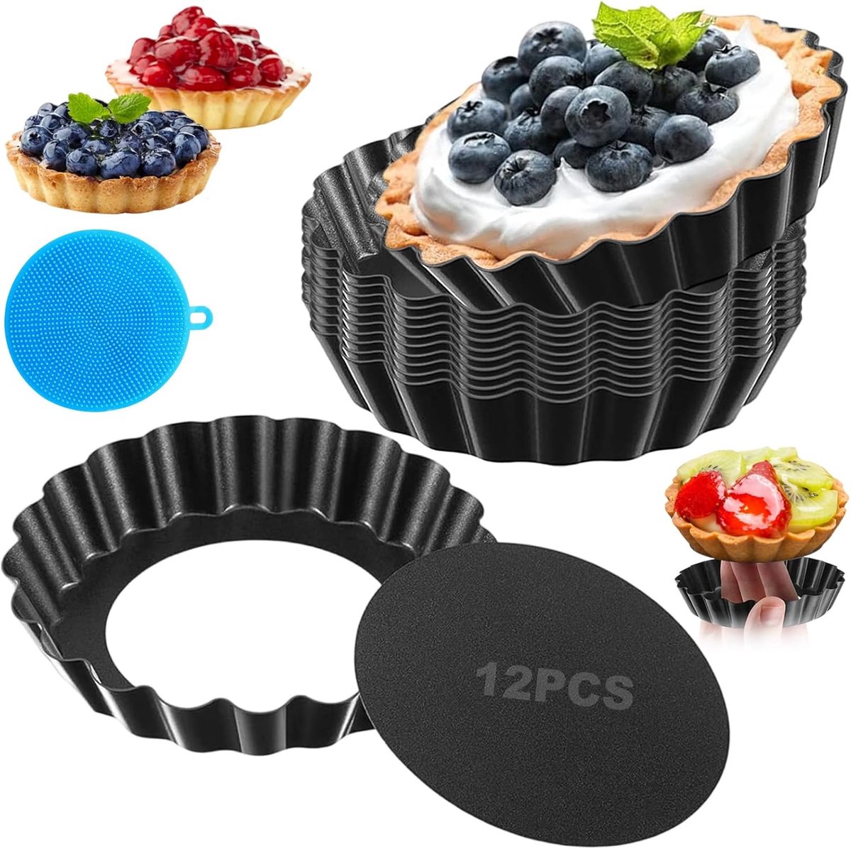 Cakevormen set 12 stuks - 8 cm diameter - non-stick coating - ideaal voor het bakken van taarten en desserts - ShopVlot