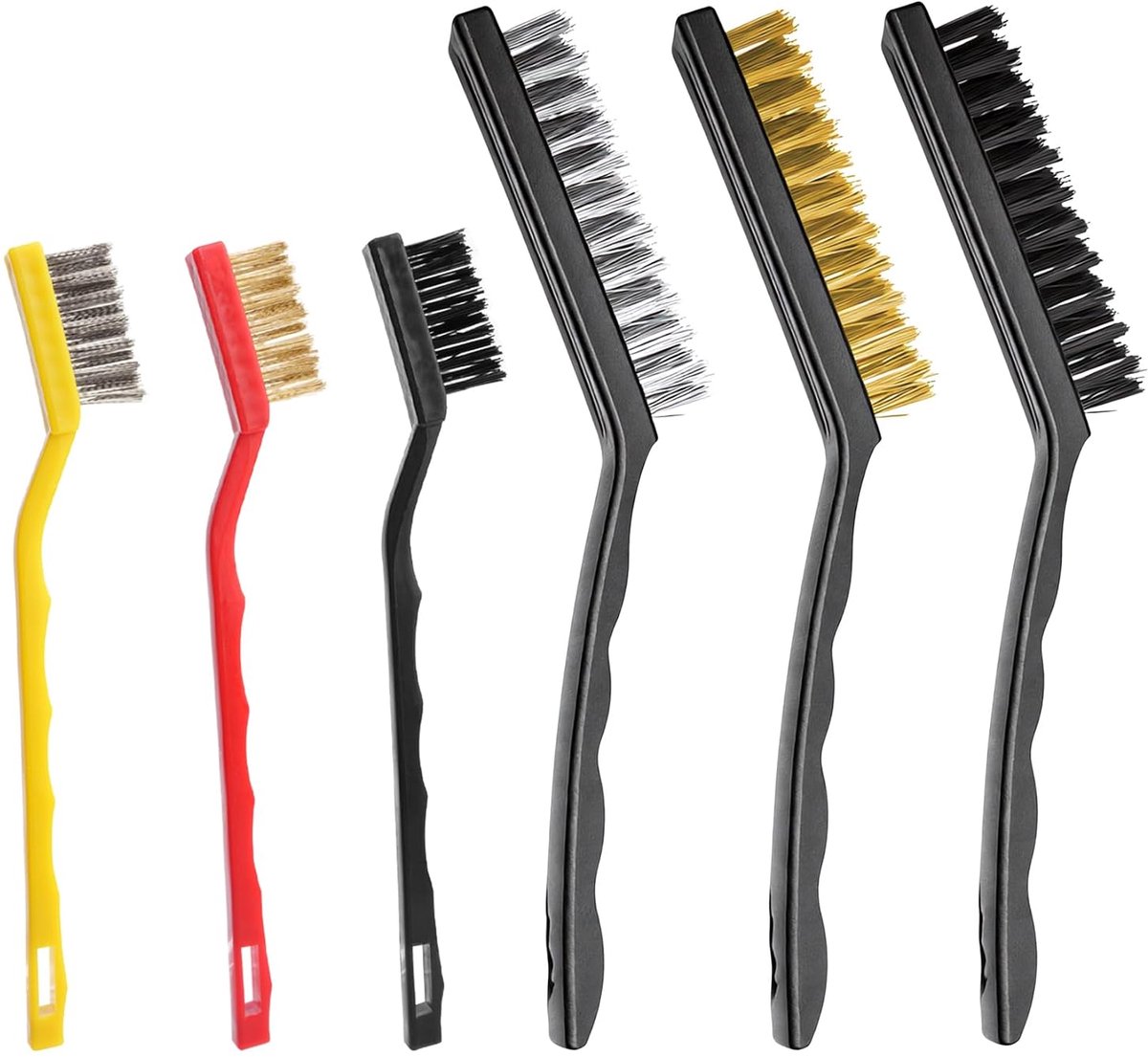 Hand draadborstels set 6 stuks - RVS, nylon en messing - Ergonomische handgreep - Ideaal voor het verwijderen van roest - ShopVlot