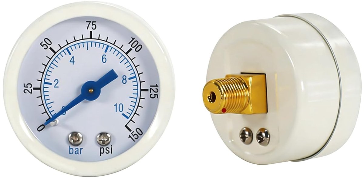 Drukmeter 0-10 bar - dubbel schaal 42 mm - roestvrijstalen behuizing - ideaal voor compressoren - ShopVlot