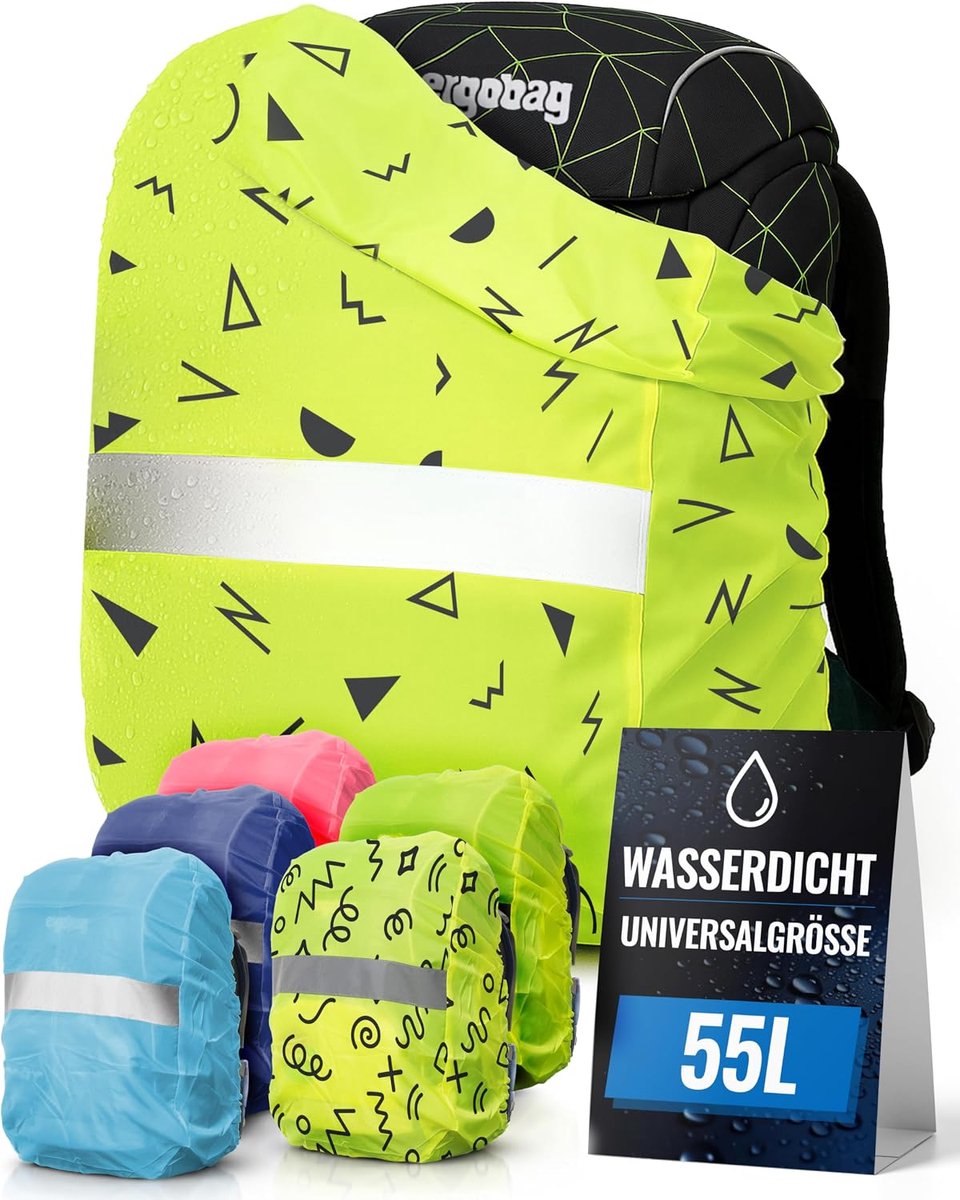 Regenbescherming voor rugzakken XXL - waterdicht - neongeel - reflecterende strepen voor veiligheid - ShopVlot