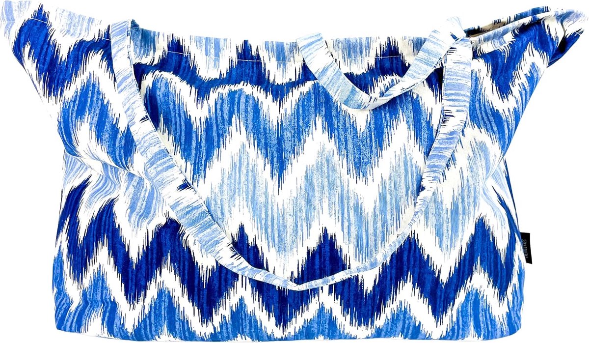 Familie Strandtas XXL 65x40cm - Blauwe Mediterrane Stijl - Ruim en praktisch - Ideaal voor strand en zwembad - ShopVlot