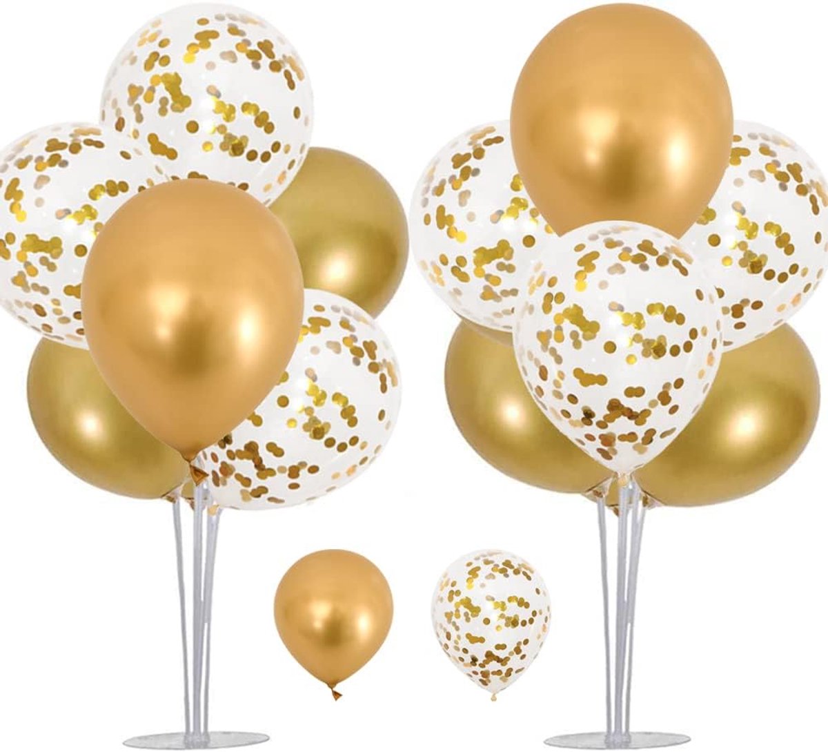 Ballonstandaard Set 2 Stuks - 12 Inch Ballonnen - Metallic Goud en Confetti - Perfect voor Moederdag - ShopVlot