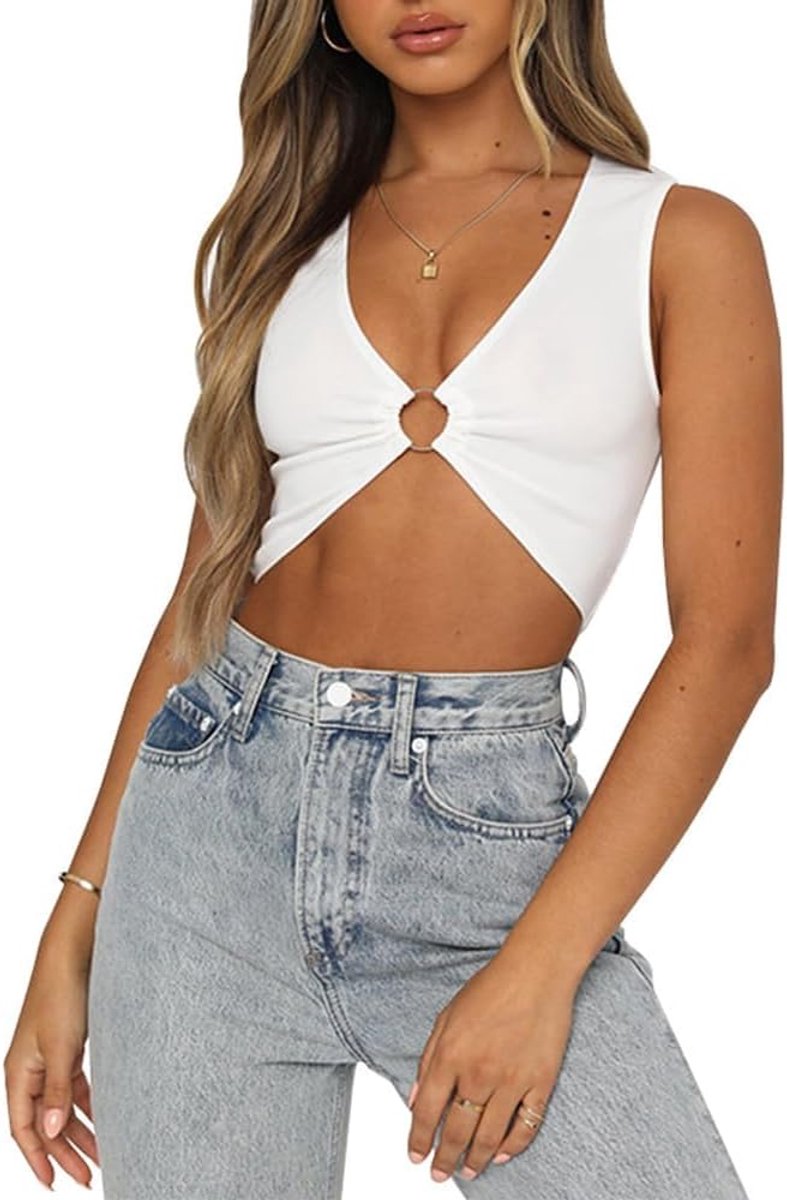 Mouwloze Tanktop L - Wit - Ademend - Perfect voor Feestjes - ShopVlot