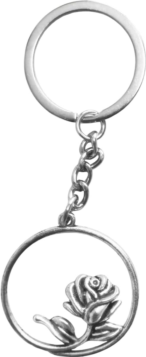 Sleutelhanger Roos in Cirkel Metaal - Bloem Tas Hanger - Elegant Design - Perfect Cadeau - ShopVlot