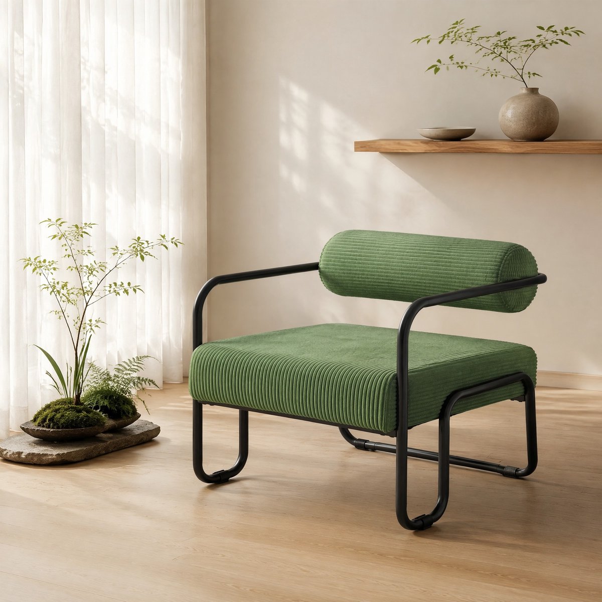 COVREO Fauteuil 68,5x73x70,5 cm groen, corduroy met armleuningen