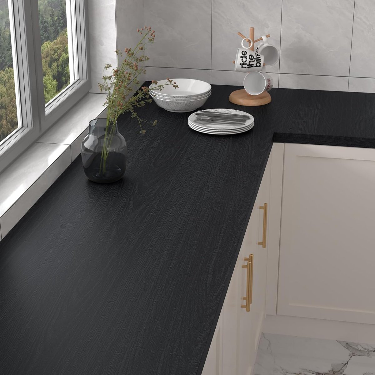 Behang zelfklevend houtlook 40 cm x 200 cm - donkergrijs - waterproof - ideaal voor meubels - ShopVlot