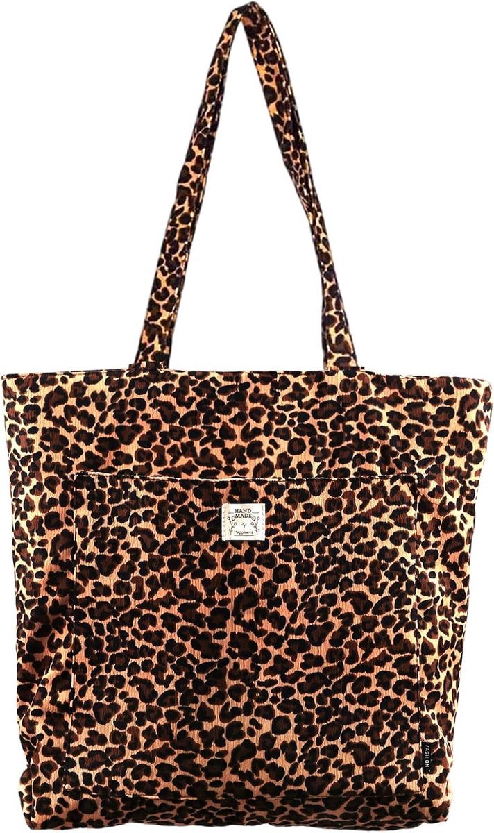 Dames tote bag - luipaardprint - ribfluwelen schouderband - stijlvol en praktisch - ShopVlot