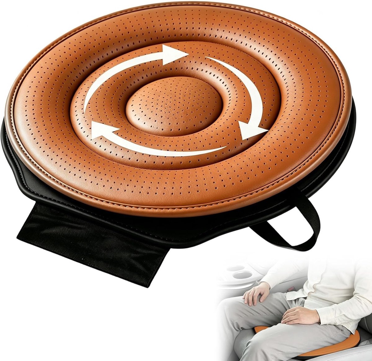 Draaibaar zitkussen voor auto en kantoor, antislip en ademend, ideaal voor senioren en rolstoelgebruikers (bruin)