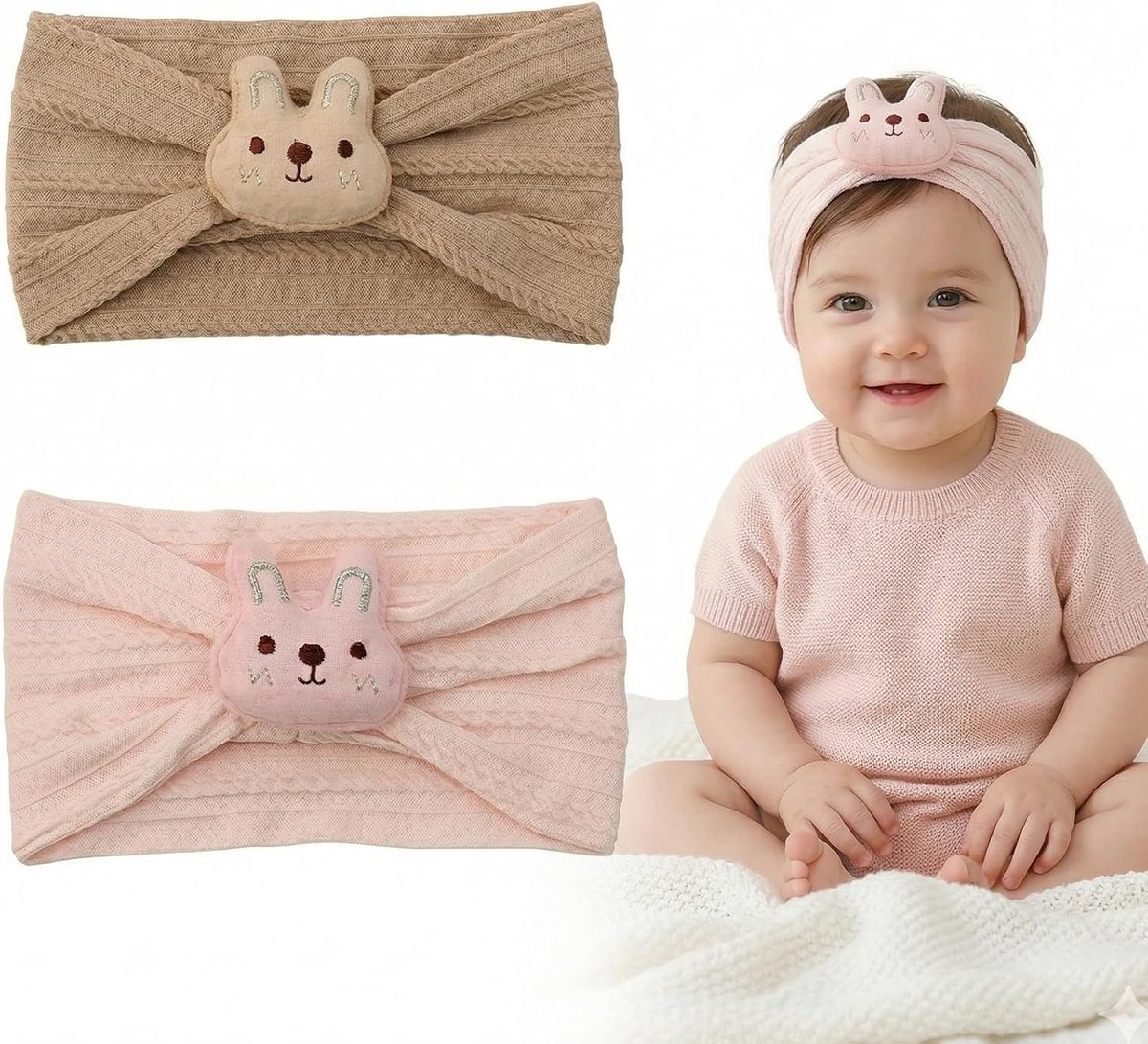 Babyhoofdbanden voor meisjes - 2 stuks - gebreid en gevlochten - zacht en elastisch - perfect voor pasgeborenen - ShopVlot