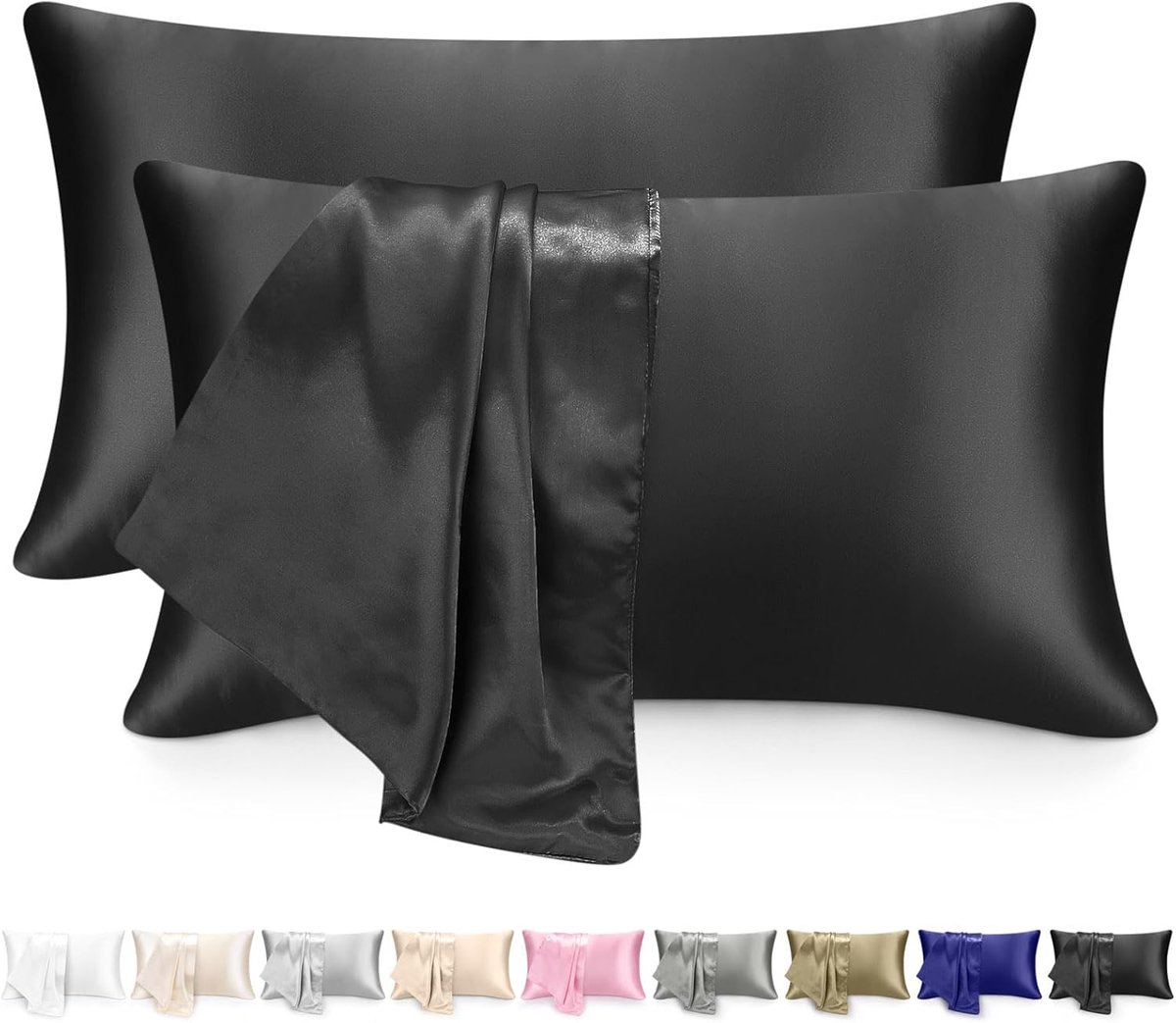 Kussensloop 51 x 76 cm - satijn - zwart - ideaal voor zijdezacht slapen - ShopVlot