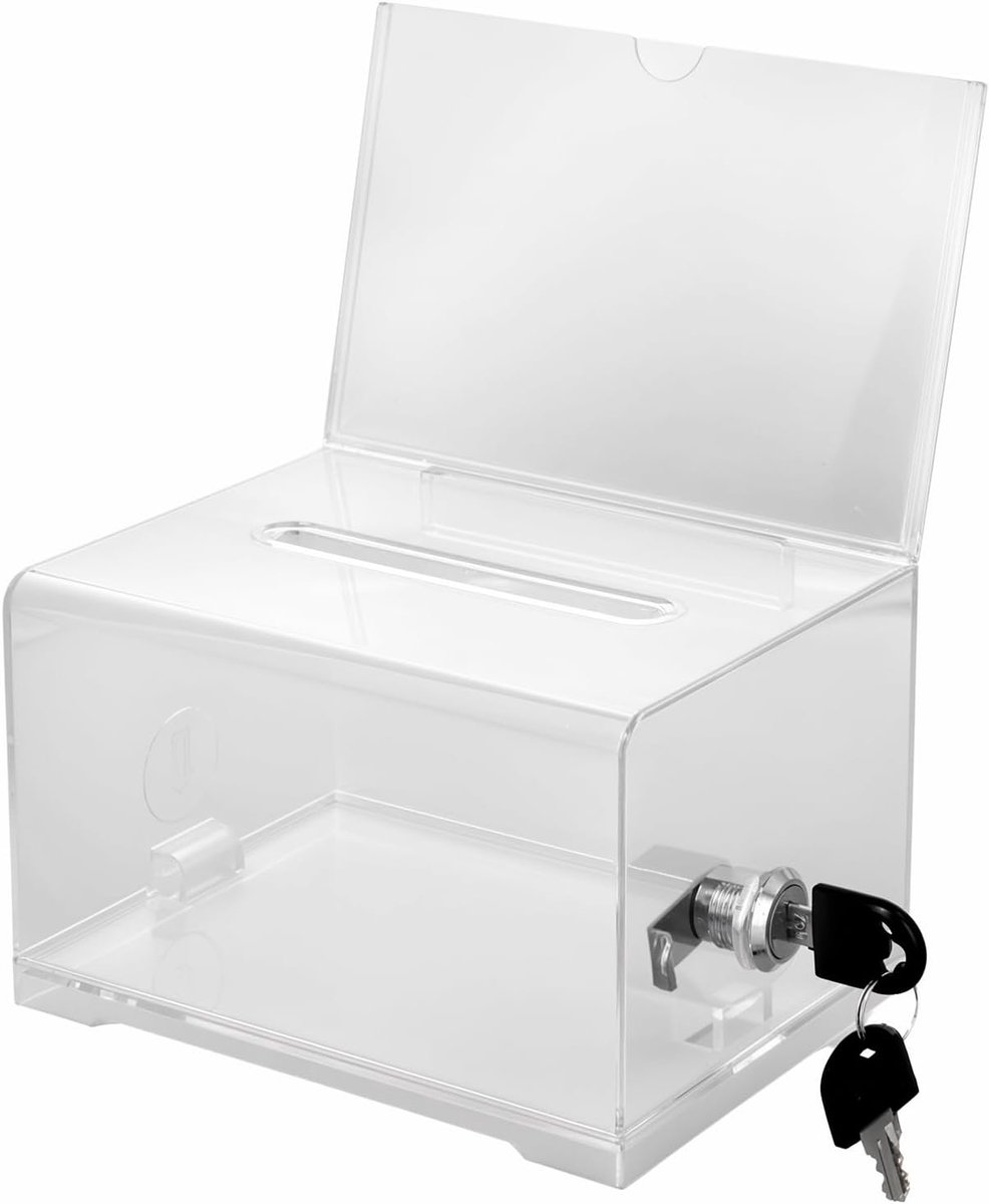 Suggestiebox met slot 15,7 x 11,5 x 10,2 cm - Transparante acryl urn - Robuust en duurzaam - Ideaal voor donaties - ShopVlot