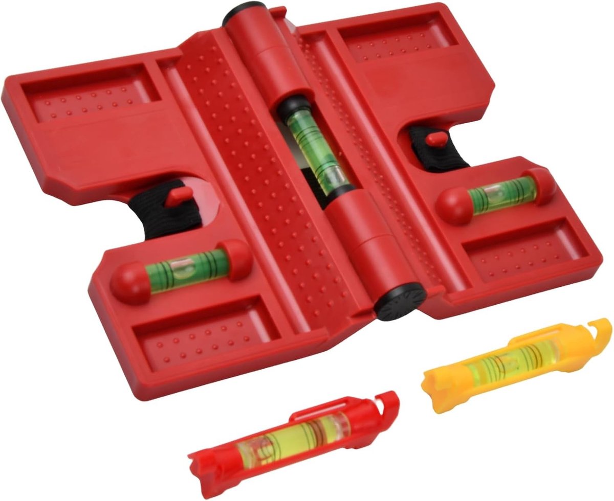 Post Waterpas met Magneet - Rood - 18,8 x 13,4 x 3 cm - Opvouwbare Waterpas met Lineaire Niveaus - Voor Pijp Installatie en Montage