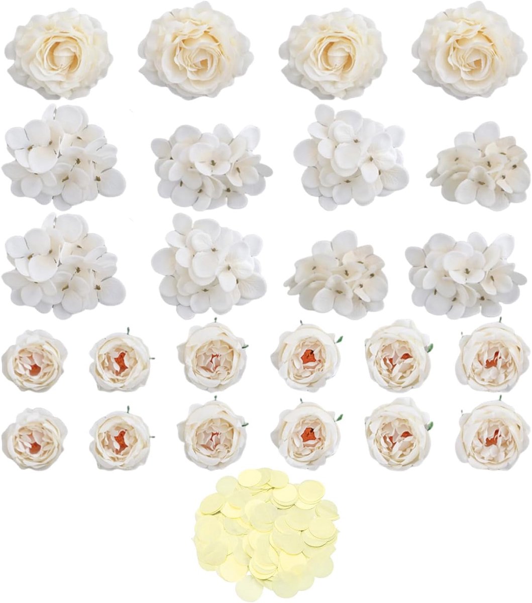 Kunstbloemen set - Witte rozen - Inclusief decoratief papier - Perfect voor bruiloften - ShopVlot