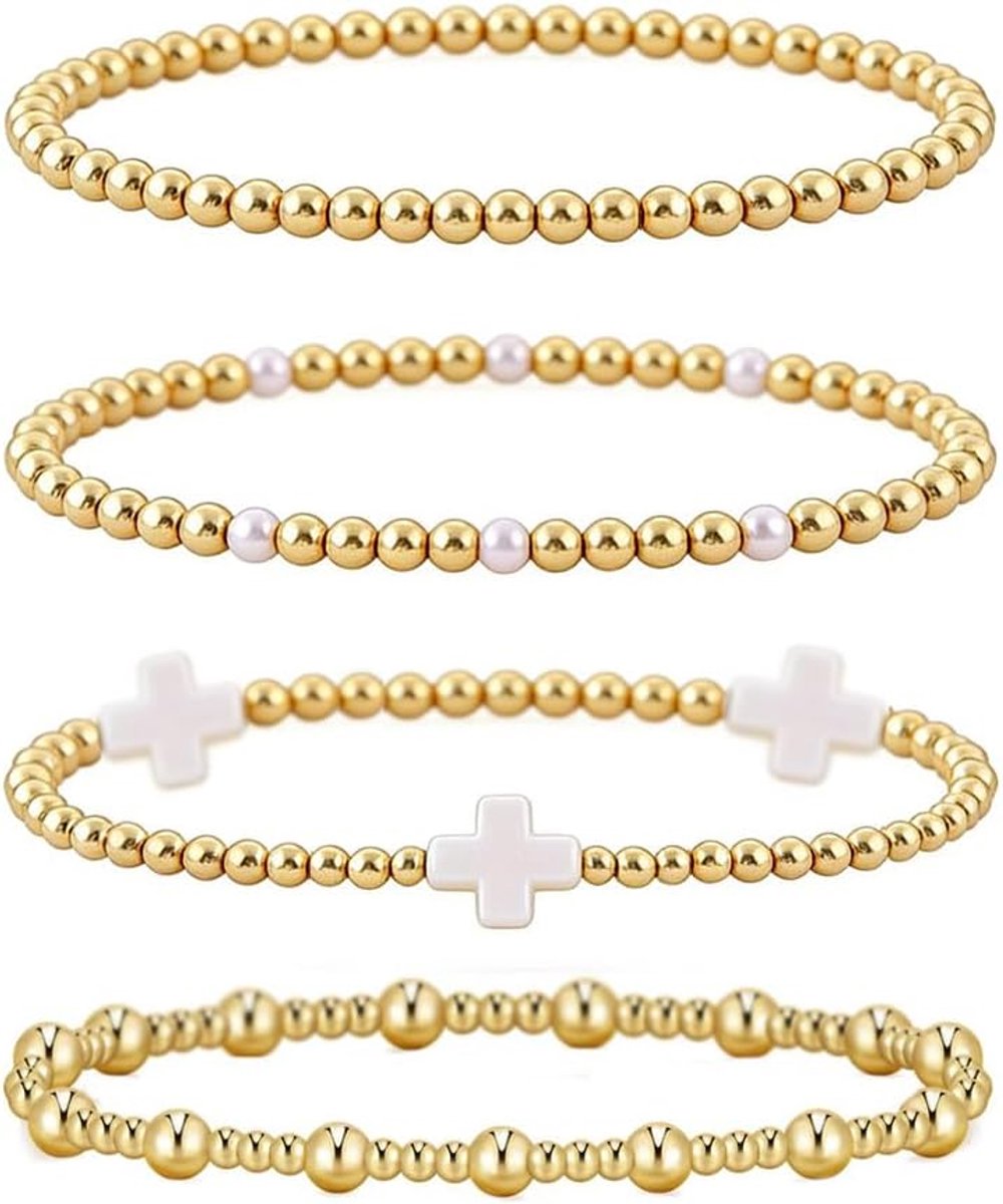 Set van 4 kruisarmbanden - elastische kralenarmbanden - boho stijl - perfect voor elke gelegenheid - ShopVlot