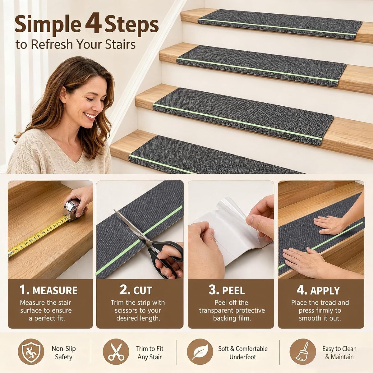 Trapmatten 15 stuks - 76 x 20 cm - zelfklevend - antislip - verhoogt veiligheid - ShopVlot