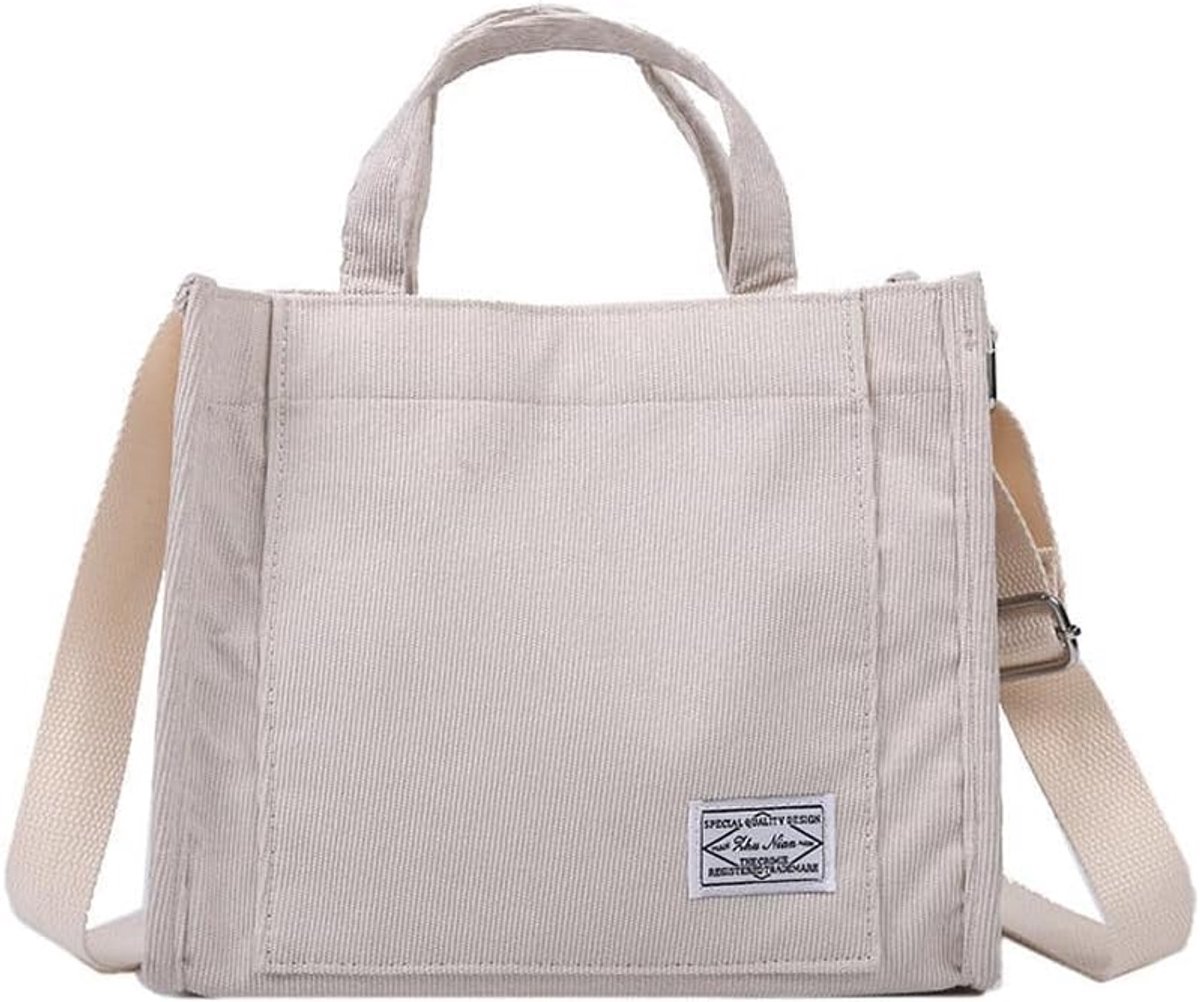Schoudertas dames - grote corduroy tas - shopper met meerdere zakken - ideaal voor dagelijks gebruik - ShopVlot