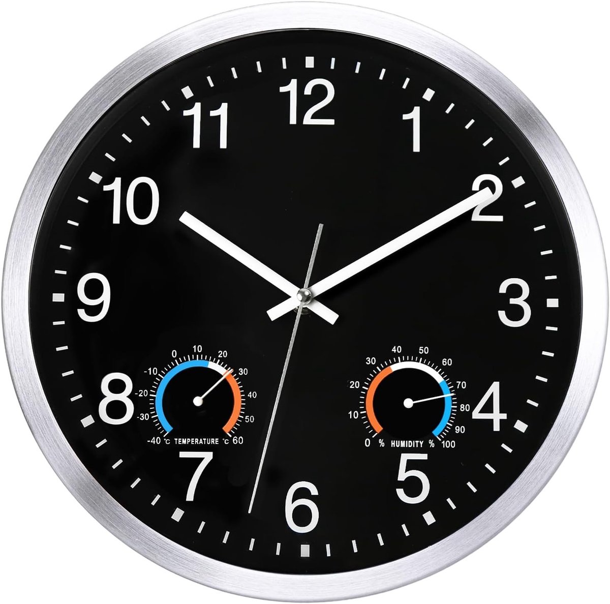 Wandklok - Zwart - 30 cm - Weerbestendige Klok met Thermometer en Hygrometer - Voor Buiten en Badkamer