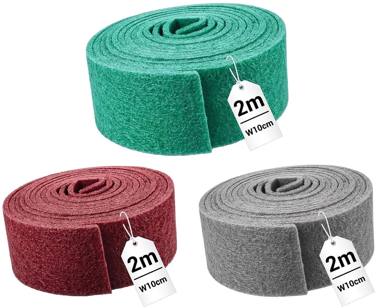 Schuurvliesrollen 3 stuks - fijn voor hout en metaal - flexibel schuurvlies - ideaal voor polijsten en reinigen - ShopVlot