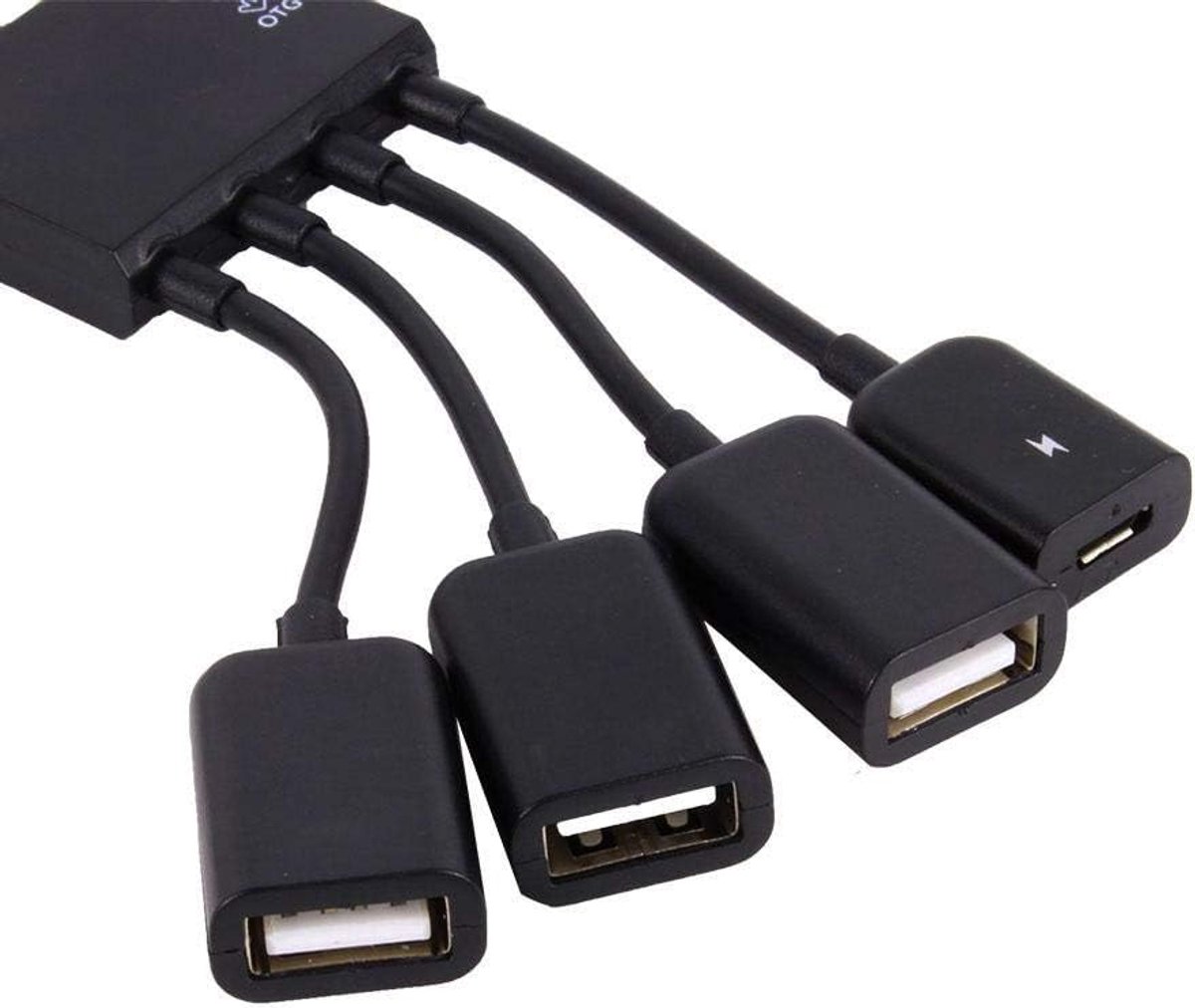 Micro USB splitter HUB 4 poorten - multifunctioneel - zwart - ideaal voor tablet en smartphone - ShopVlot