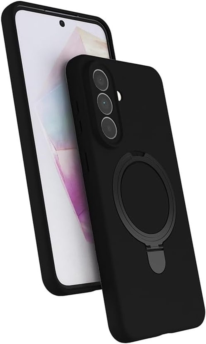 Hoesje Geschikt voor Samsung Galaxy A37 Hoesje – Zwart – Zachte Siliconen Backcover met Ring – MagSafe Geschikt – Slim & Beschermend