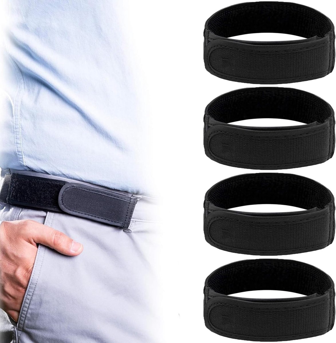 4 Pcs No Buckle Belts for Men Women, Adjustable Elastic Belt, Buckless Belt Hook, Stretch Side Waist Buckles Belt, for - ShopVlot