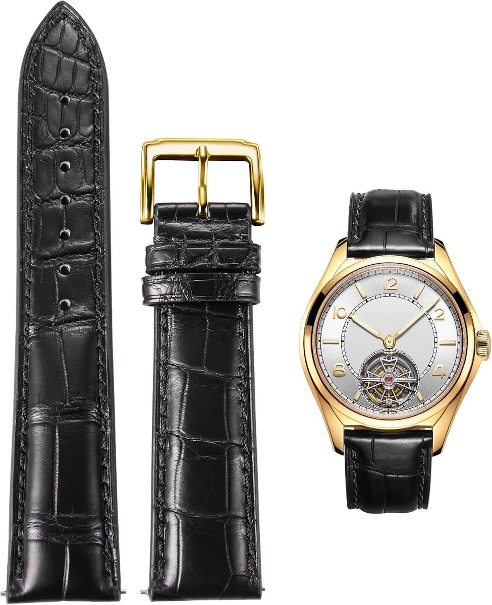 BINLUN Genuine Crocodile Leather Watch Strap Alligator Leather Strap for Men Women Quick Release Buckle 3 Colours - ShopVlot