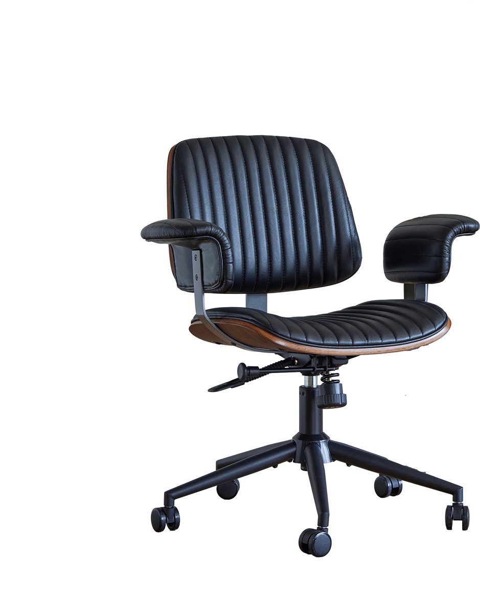 COVREO Bureaustoel 73x59x87 cm zwart, van leer en metaal, draaibaar