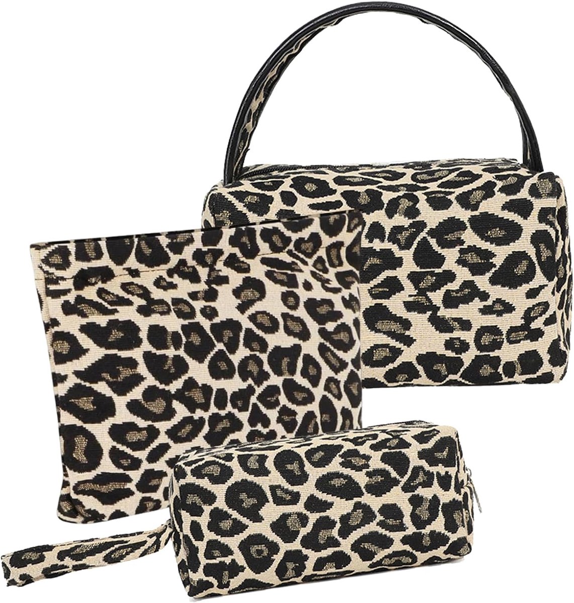 3 stuks make-uptas met luipaardpatroon, make-uptas voor vrouwen en meisjes, multifunctionele reistas, draagbare - ShopVlot