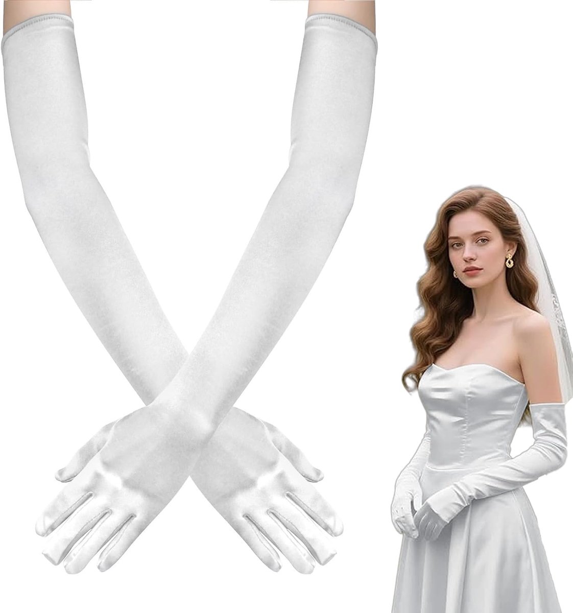 Lange Opera Handschoenen Wit - Satijnen Tot de Elleboog - Elegante Rekbare Feesthandschoenen voor Bruiloften - ShopVlot