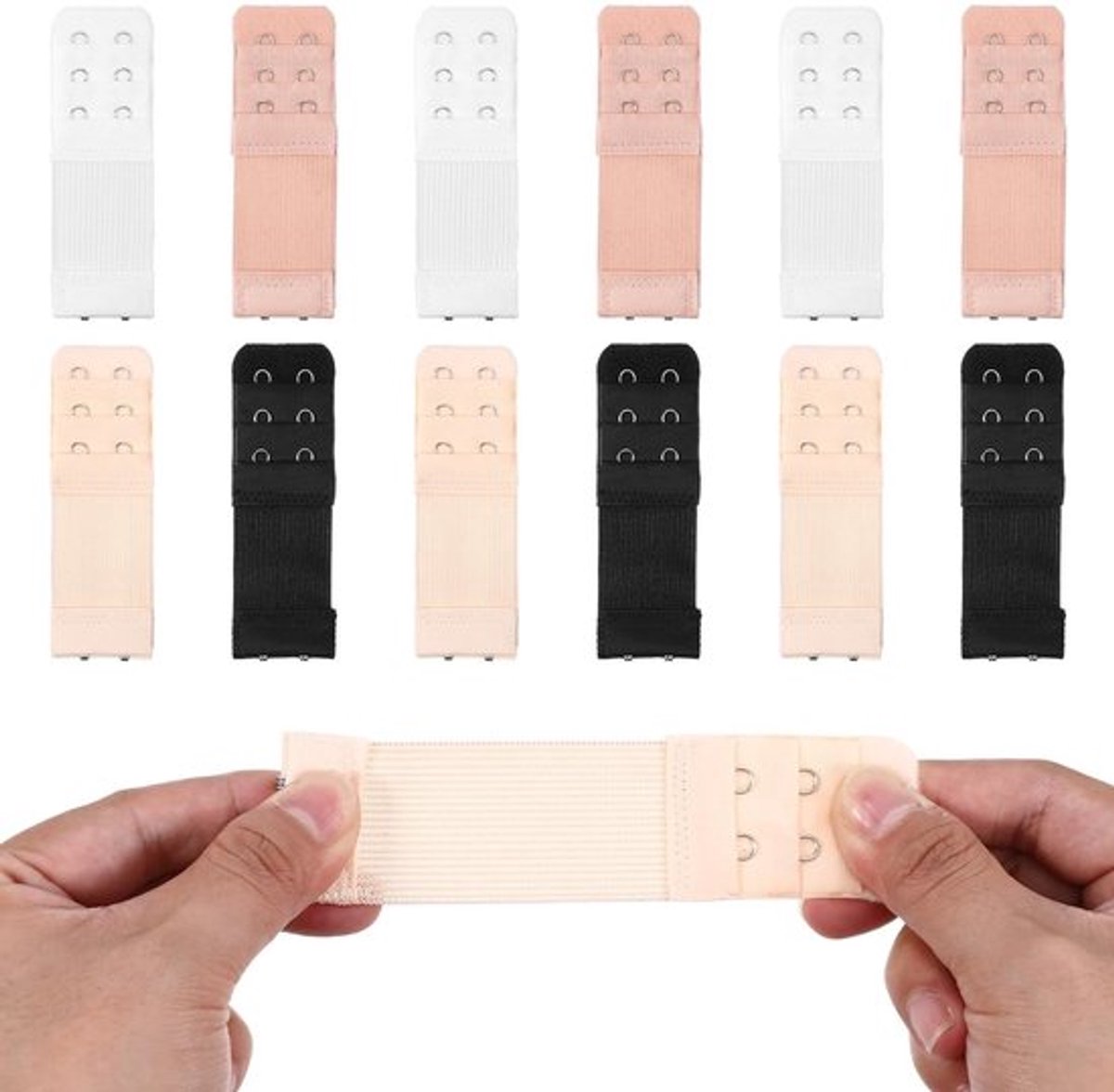 BH Verlenger 2 Haakjes - 12 Stuks - Elastische BH Extender - Plus Size - Roestvrij Staal - Comfortabele Aanpassing