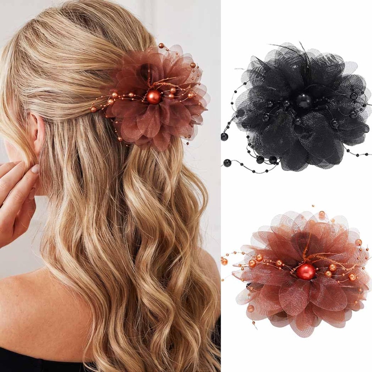 Haarspeldjes Parel Klauw Clips - Acryl Bloemvorm - Sterke grip - Perfect voor opsteekkapsels - ShopVlot