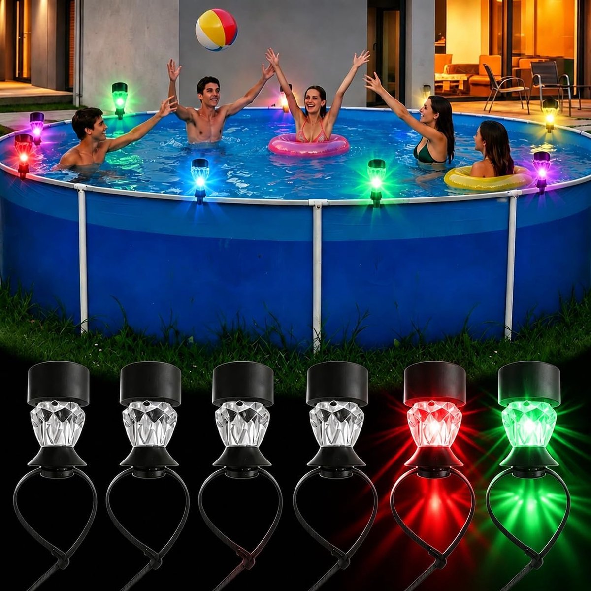 Solar pond lights 6 stuks - RGB kleur LED verlichting - decoratief en sfeervol - ideaal voor tuin en zwembad - ShopVlot