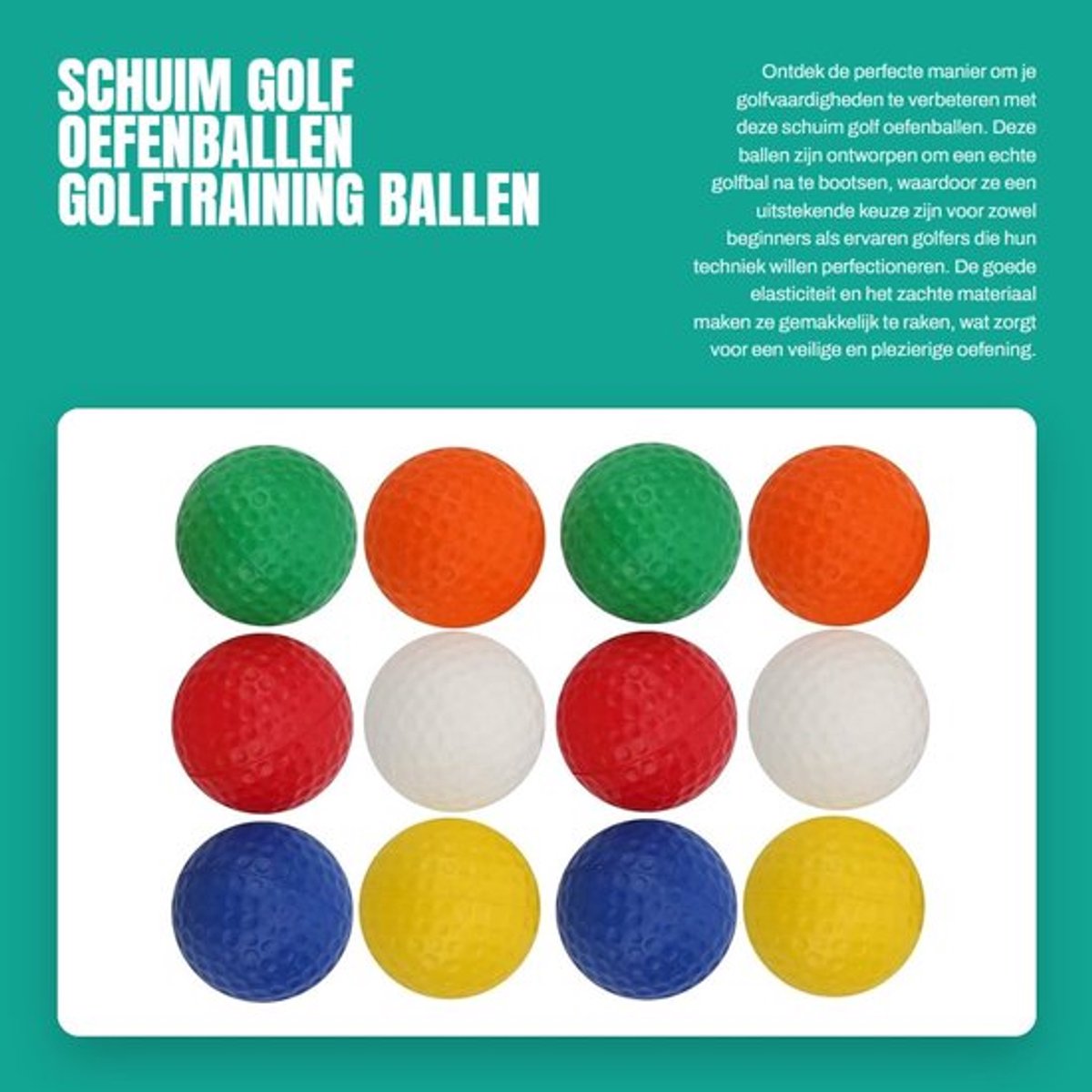 Golfballen 12 stuks - Schuim oefenballen - PU zachte golfballen - Golftraining ballen - Meerdere kleuren - Goede elasticiteit