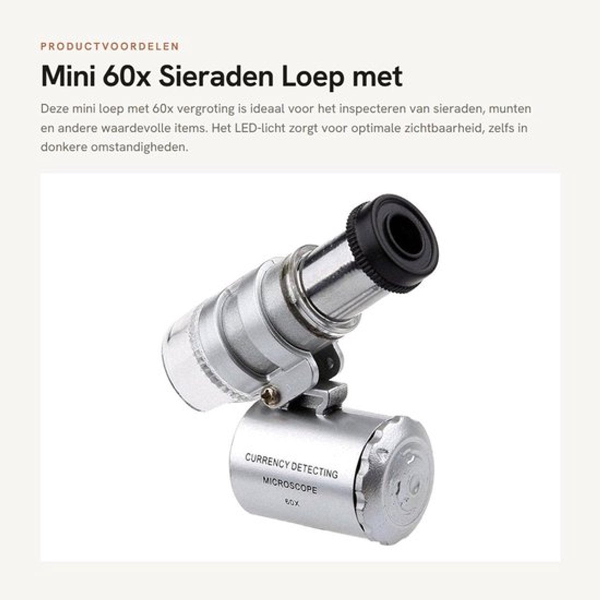 Loep 60x Vergroting met LED Verlichting - Vergrootglas - Sieraden - Microscoop - Antiek - Beschermhoes