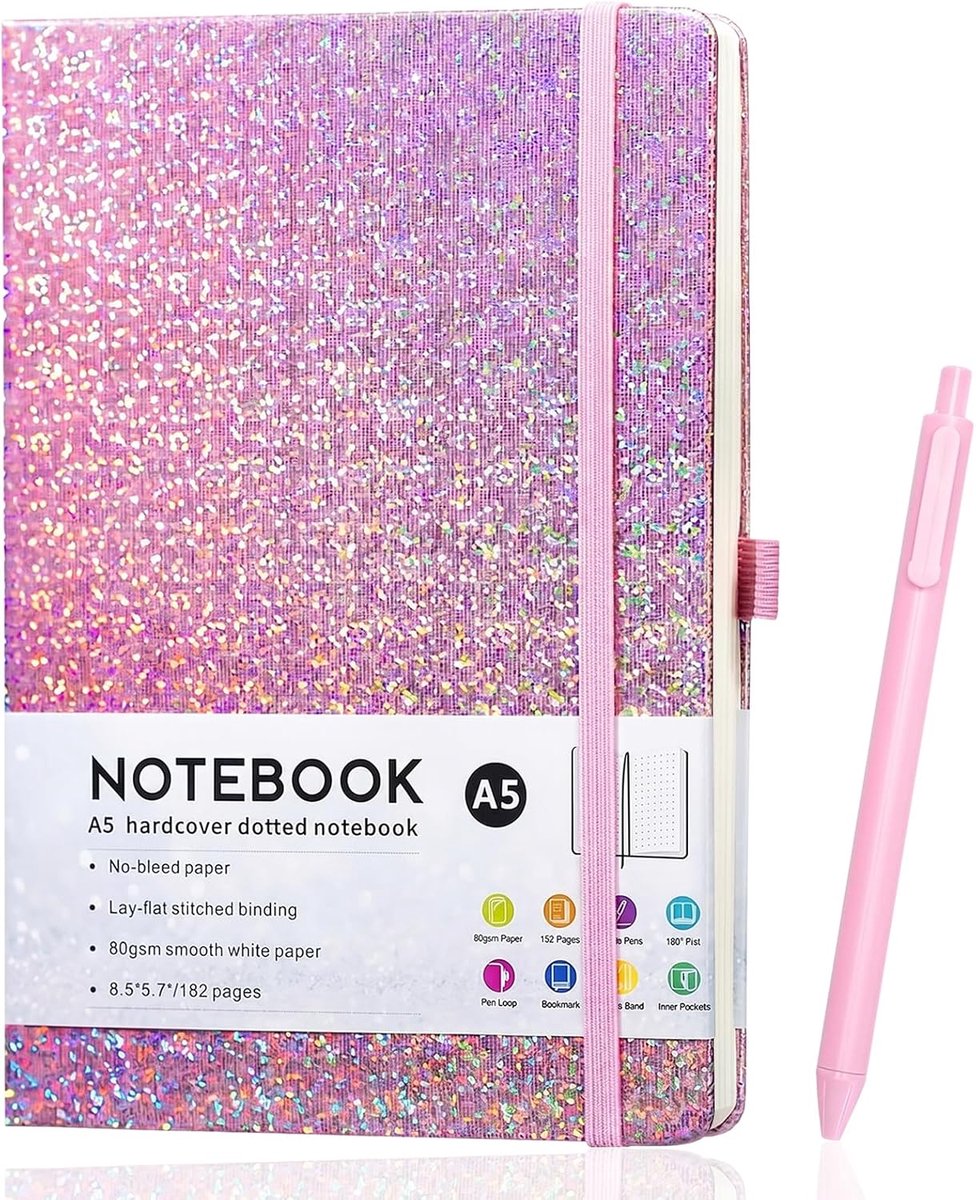 Notitieboek A5 - Glitter hardcover - 96 vellen - Perfect voor school of werk - ShopVlot
