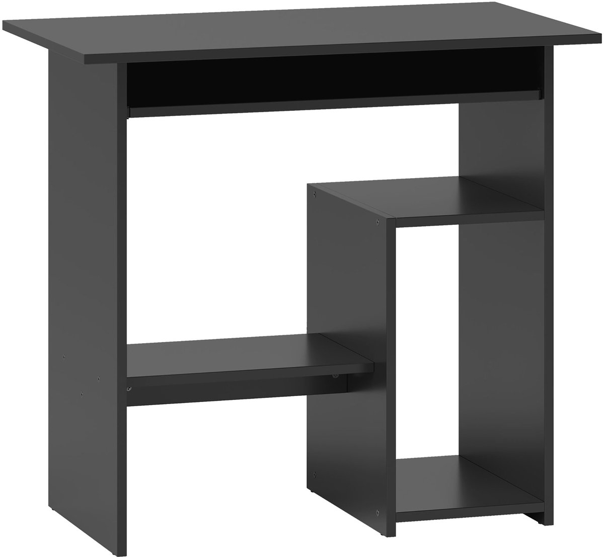 Bureau 80x45 cm Met Opbergruimte - Computerbureau Met Toetsenbordplank En Open Vakken - Compact Thuiswerkbureau - Zwart