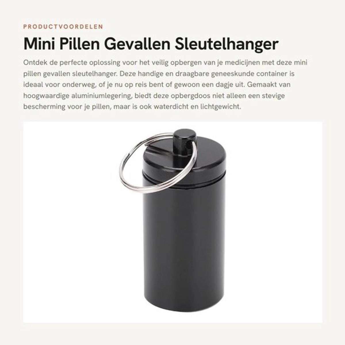 Pillenhouder Draagbaar - Mini Aluminium - Waterdicht - Sleutelhanger - Opbergdoos - Duurzaam Materiaal - Medicijncontainer