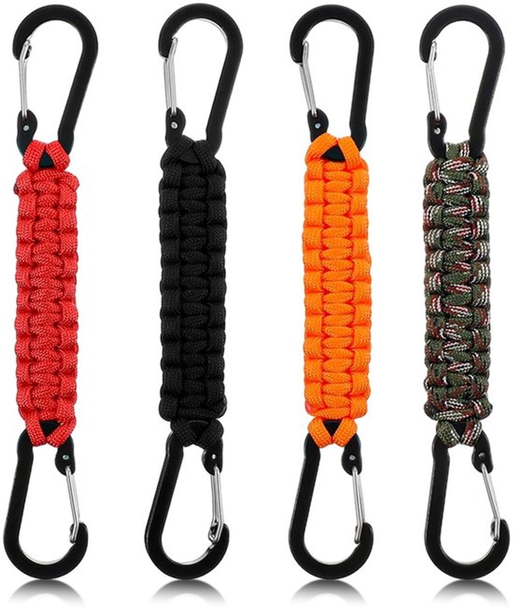 Sleutelhangerhaak - D-ring Karabijnhaak - Paracord - Set van 4 Kleuren - Duurzaam - 1,2 m Overlevingskoord