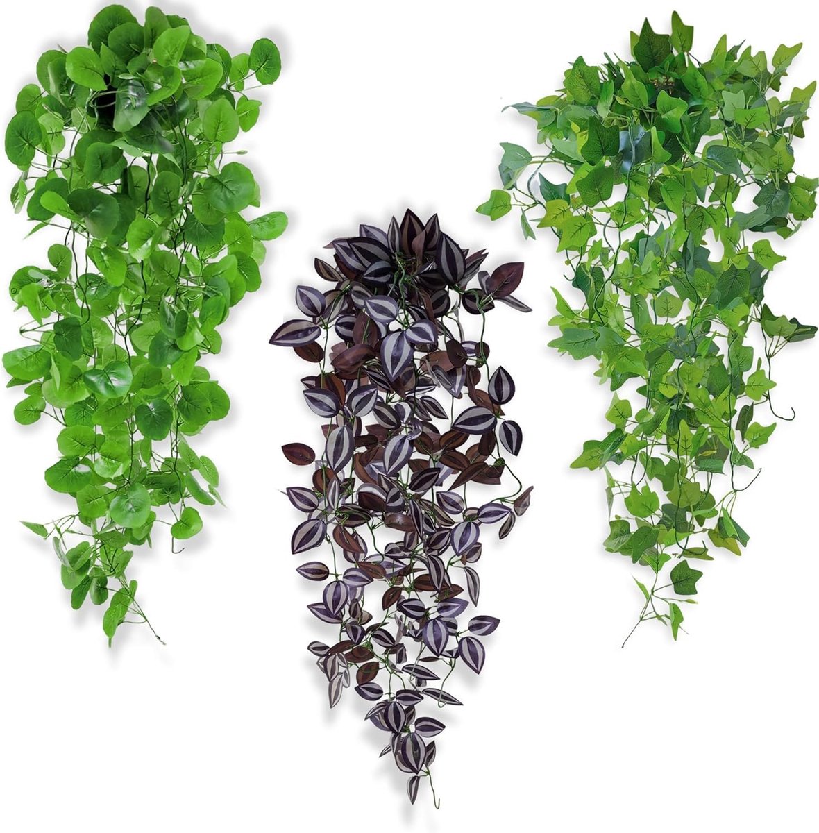 3 stuks kunsthangplanten, 100 cm, hangende kunstplanten voor binnen, levensechte klimop, voor balkon, tuin, woonkamer - ShopVlot