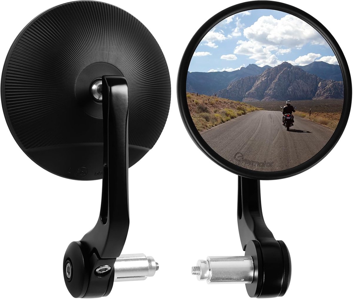 evermotor Motorcycle Mirrors, Motorcycle Mirrors, E24, 2 Pieces, Rounded - ShopVlot