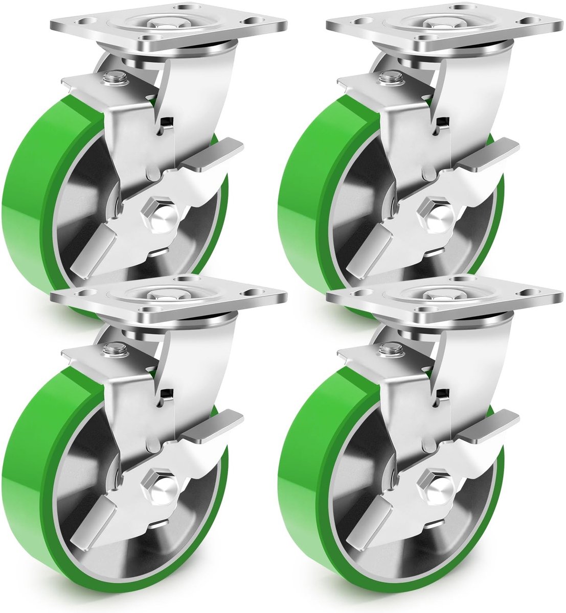 Solidchoice - Set van 4 Industriële Zwenkwielen met Rem voor Zware Lasten