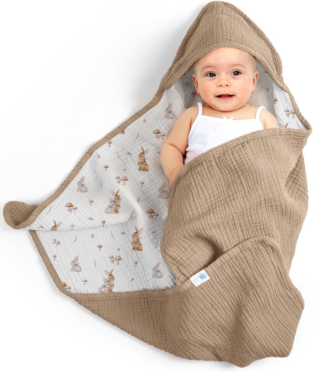 lulumoon Babyhanddoek met capuchon van mousseline-katoen, 76 x 76 cm - ShopVlot