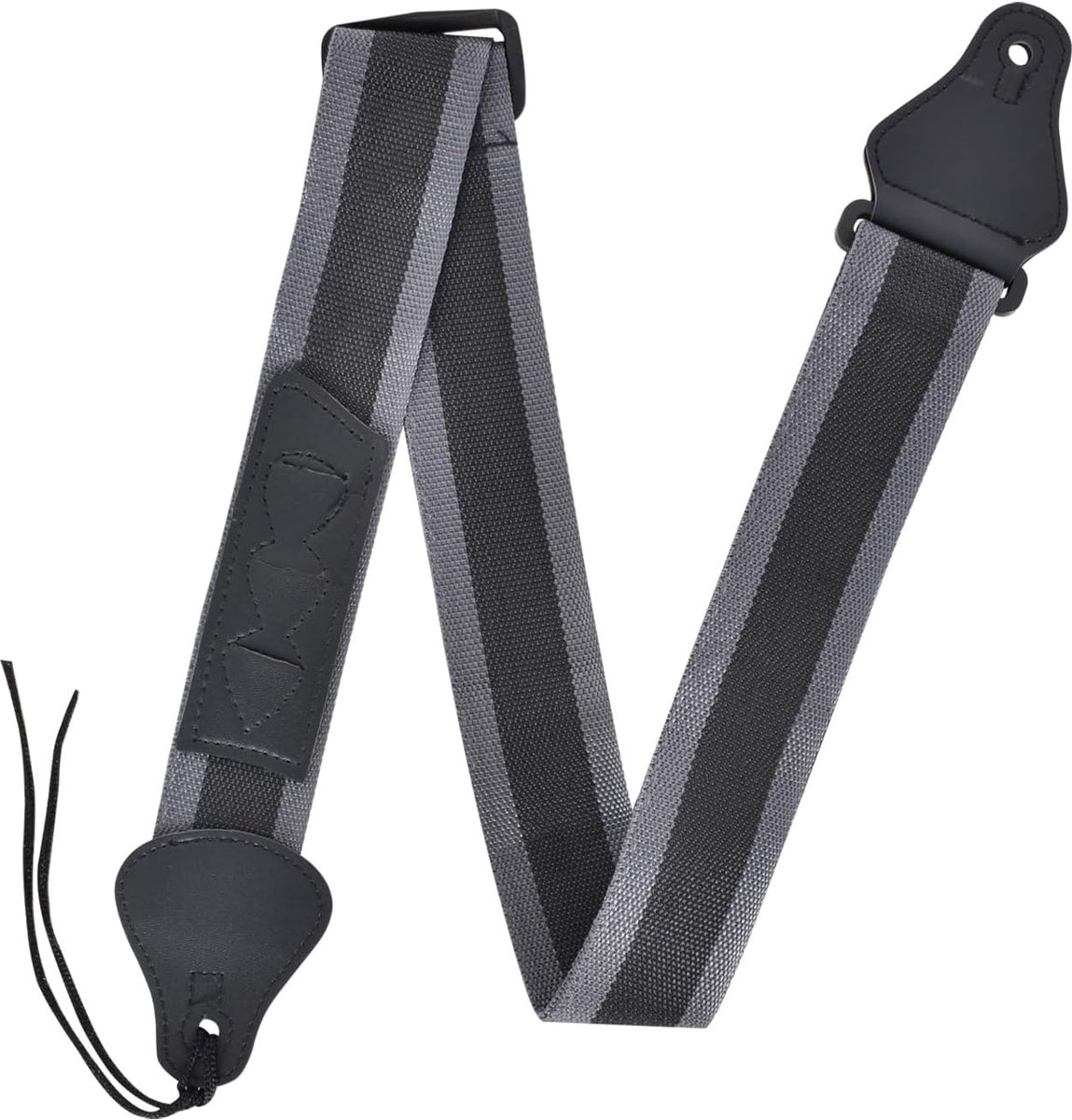 Electric Guitar Strap, Adjustable Braided Guitar Strap with Leather Ends - Black - ShopVlot