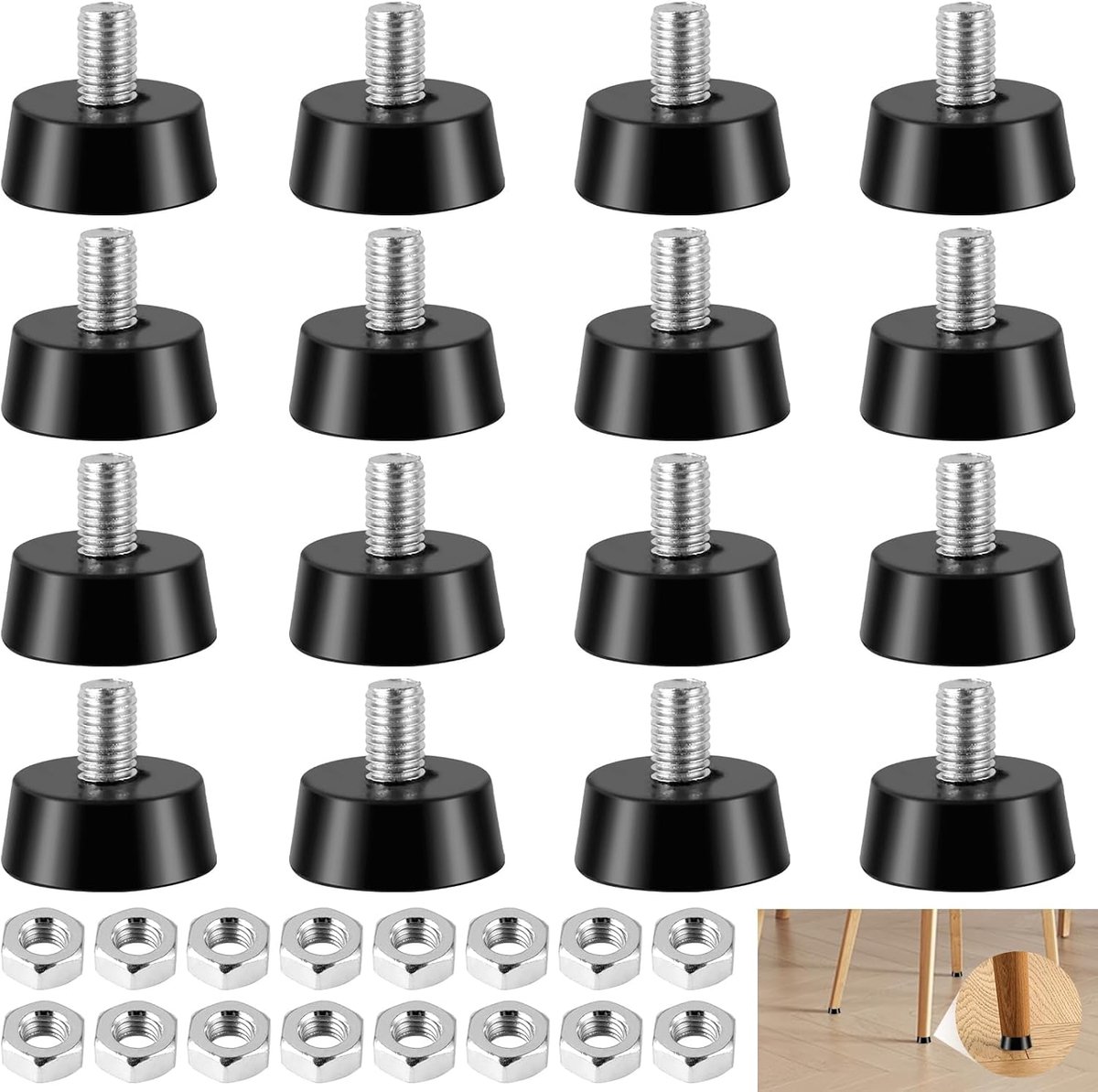 Pack of 16 Rubber Buffer M10, Adjustable Furniture Feet for Furniture Shock Absorption Rubber Buffer Screw Feet, M10 x - ShopVlot