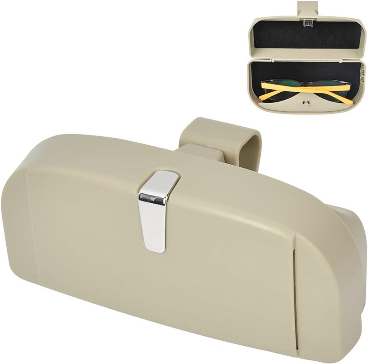 Universal car glasses case - Magnetic function and card slot - Multifunctional - For car sunglasses - Beige - ShopVlot