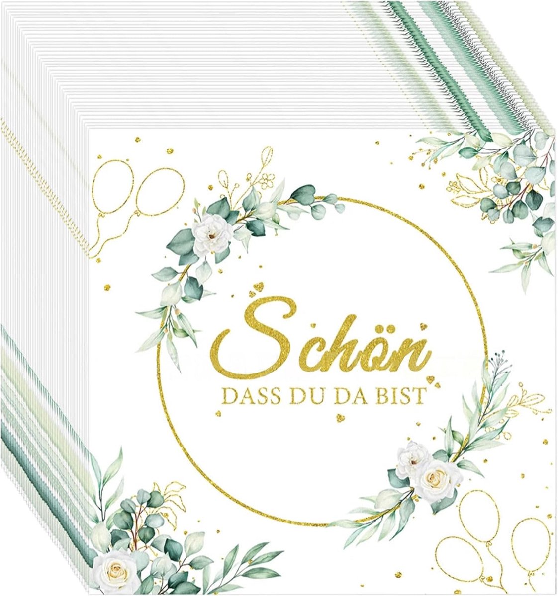 Napkins Schön Dass Du Da Bist – 40 Pieces, Eucalyptus Design, High Quality Paper Napkins, Ideal for Wedding, Birthday - ShopVlot