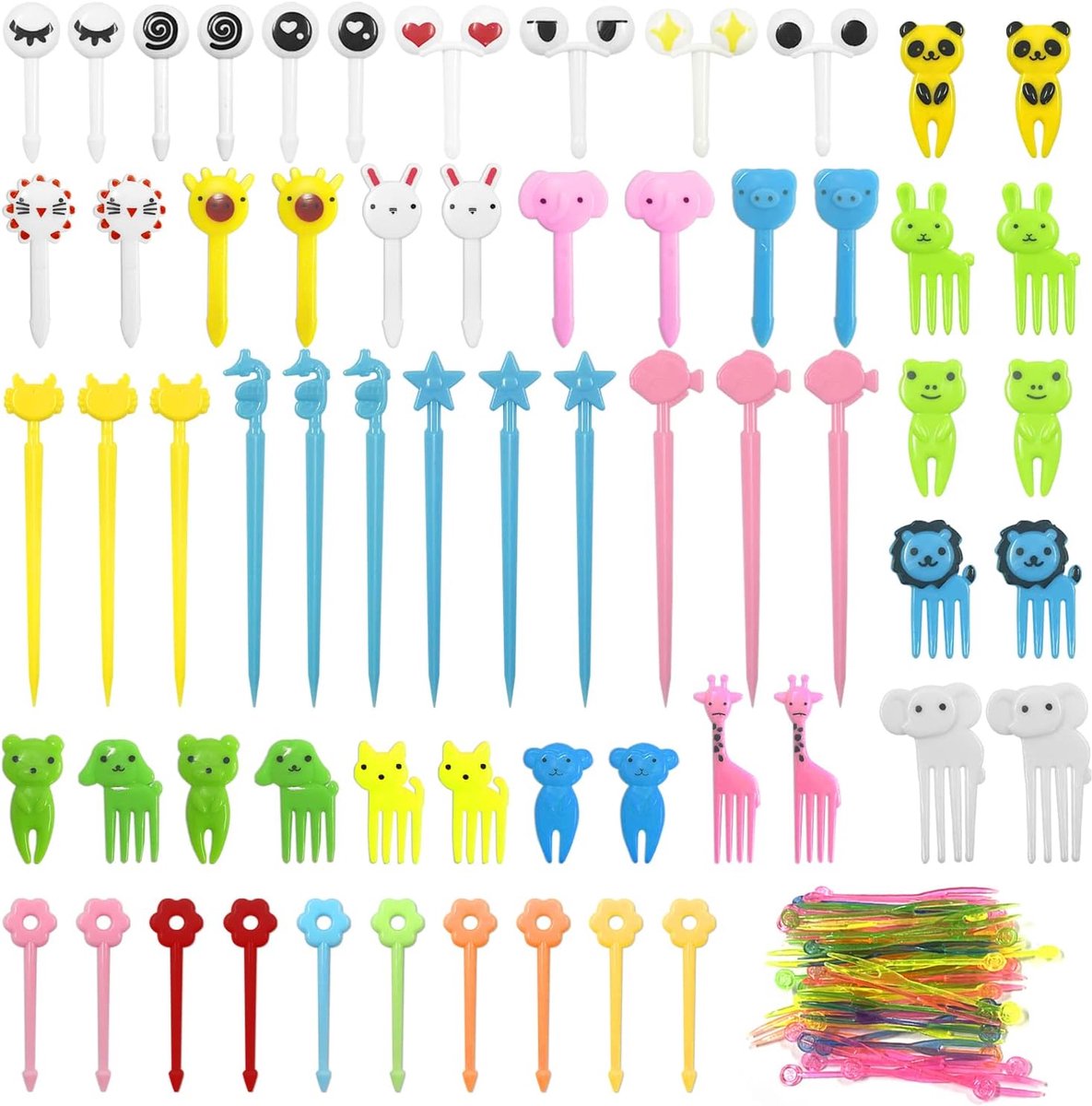 112 Pieces Animal Toothpicks Party Decoration Mini Dessert Fork Plastic Fruit Fork Cartoon Appetizers Reusable 112 - ShopVlot