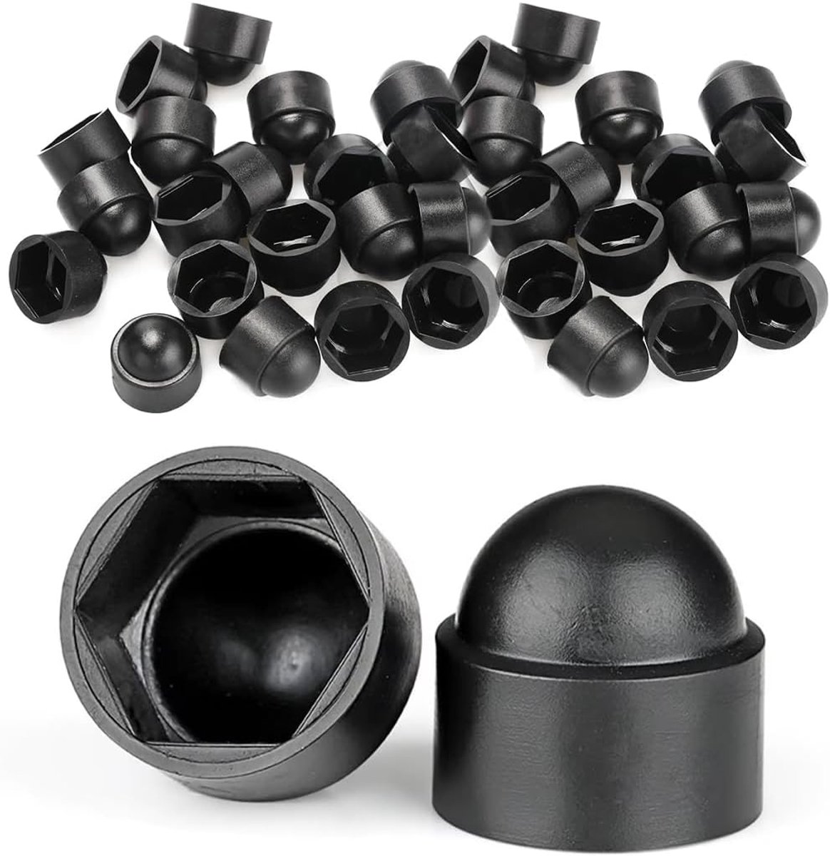 Pack of 50 Screw Caps Round Hexagonal Protective Caps Plastic Screw Caps for Screws and Nuts (M8) (Black) - ShopVlot